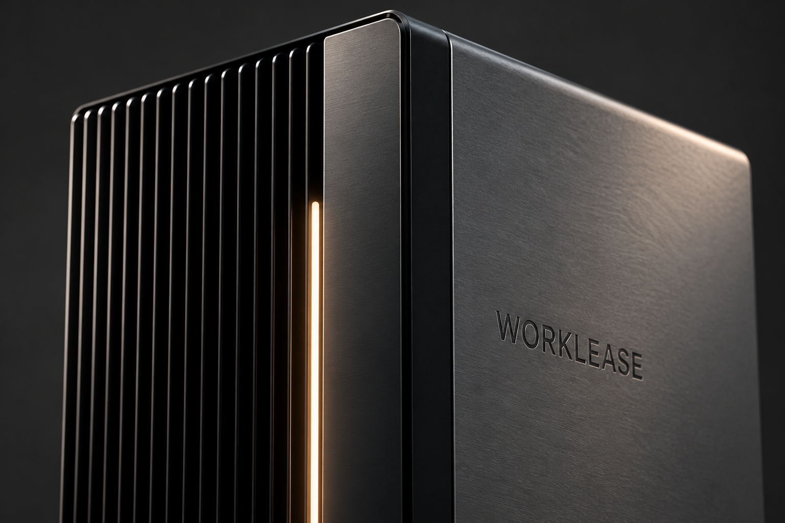 Detail van de grafietkleurige WorkLease One-behuizing en het amberkleurige licht